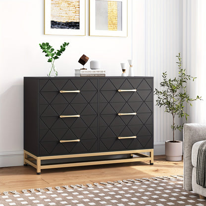 6-Drawer Dresser TV Stand - Wood Chest with Metal Handles