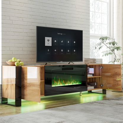 Modern Electric Fireplace TV Stand with LED Lights, Entertainment Center for TVs