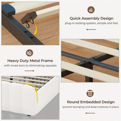 Twin Bed Frames With Storage Drawers And LED Lights, Bed Frame Twin Size With Height Adjustable Headboard, No Box Spring Needed, Cream White/Black