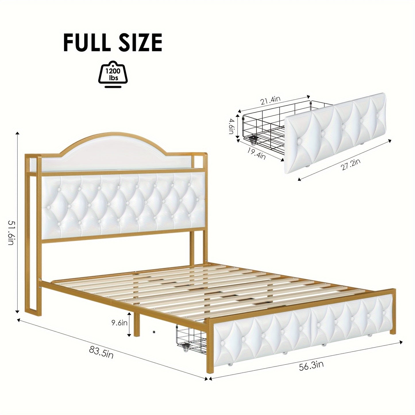 FULTRU Full/Queen/King Size Bed Frame with Storage Headboard, Platform Bed Frame with Storage Headboard, Large Storage Drawers & Charging Station, No Box Spring Needed, Noise Free (White-PU, Cream-Velvet)