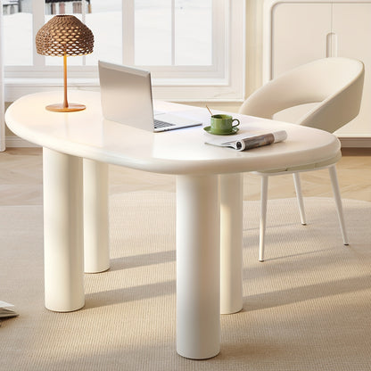 Large Office Desk, Wedge-Shaped Computer Office Desk, Modern Executive Desk, Creamy White Writing Study Desk For Study Room, Home Office, Easy Assembly, Guyii