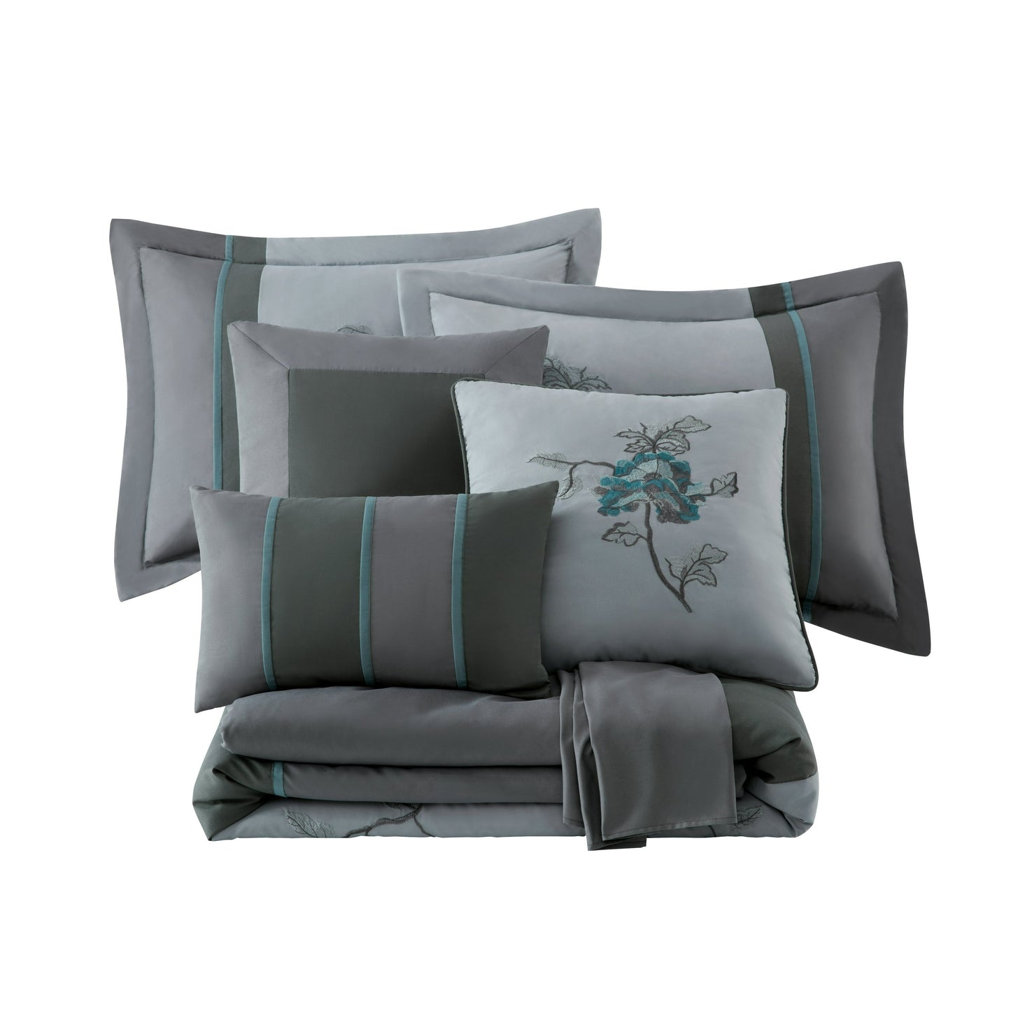 Vienna 7-Piece Embroidered Floral Comforter Set, California King/King/Queen/Full Sizes - Christmas Gift for Family and Friends