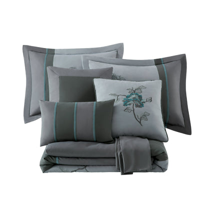 Vienna 7-Piece Embroidered Floral Comforter Set, California King/King/Queen/Full Sizes - Christmas Gift for Family and Friends