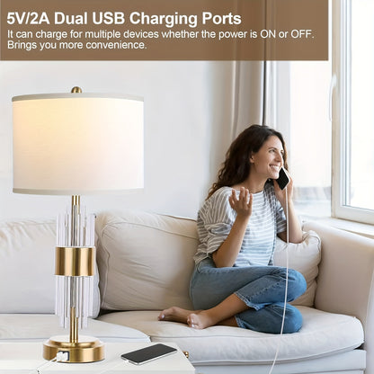 Bedside Table Golden Lamp For Living Room With USB Ports, Set Of 2 With Touch Control, Modern Nightstand White Drum Lamp Shade Bedrooms Home Office Light Decor Valentine'S Day And Easter Gifts