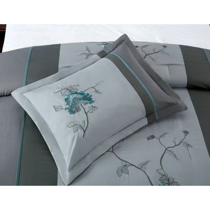 Vienna 7-Piece Embroidered Floral Comforter Set, California King/King/Queen/Full Sizes - Christmas Gift for Family and Friends