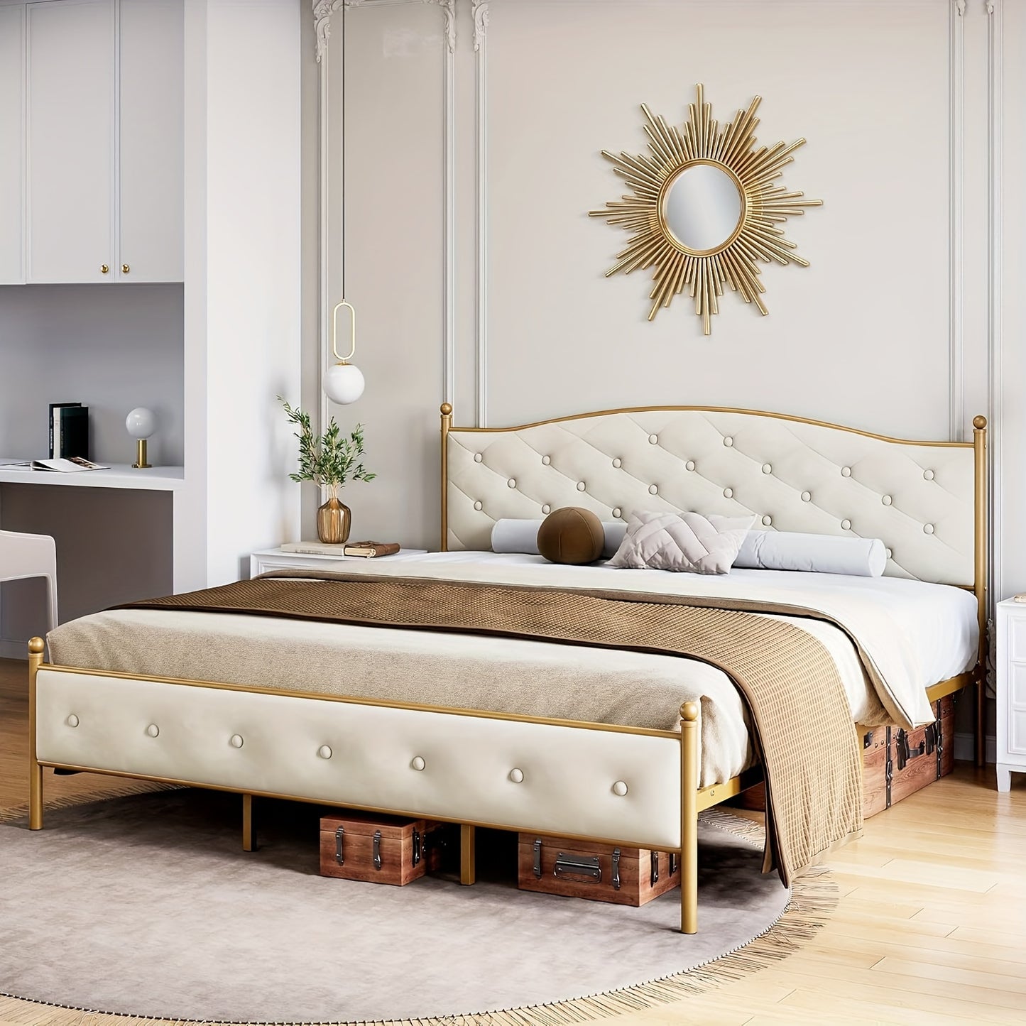 Full, Queen, King, White, Blue, Green, Senfot Bed Frame, Velvet Upholstered Platform Bed With Button Tufted Headboard, Heavy Duty Mattress Foundation With Solid Wood Slats Support, No Box Spring Needed