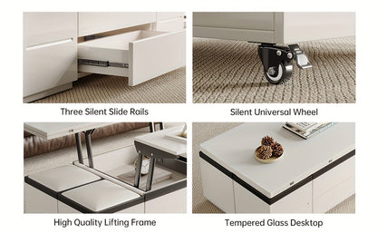 Extendable Coffee Table - 4 Storage Stools & Lift Top