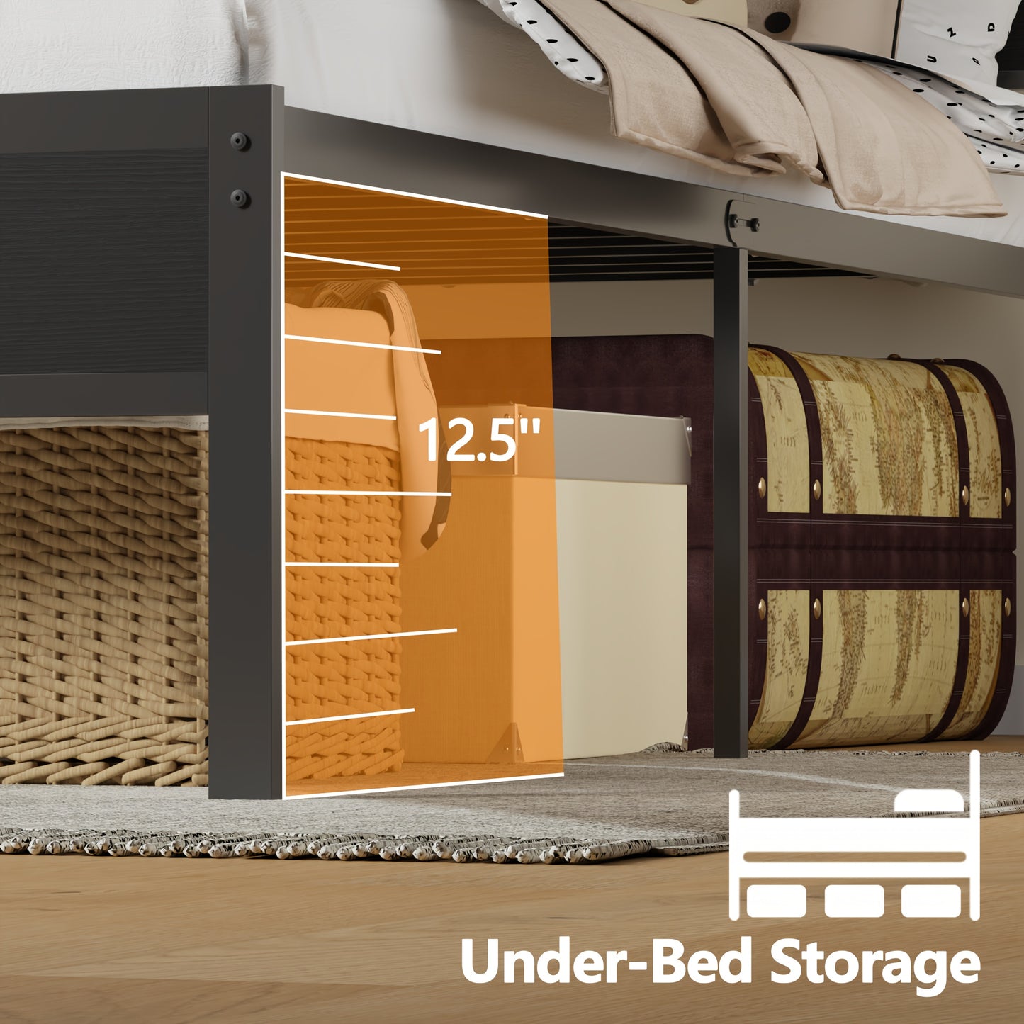 Queen Size Platform Bed Frame with RGB LED Lights, USB Charging Station & Storage Headboard, Modern Smart Bed with Under Bed Storage, Noise-Free, Easy Assembly