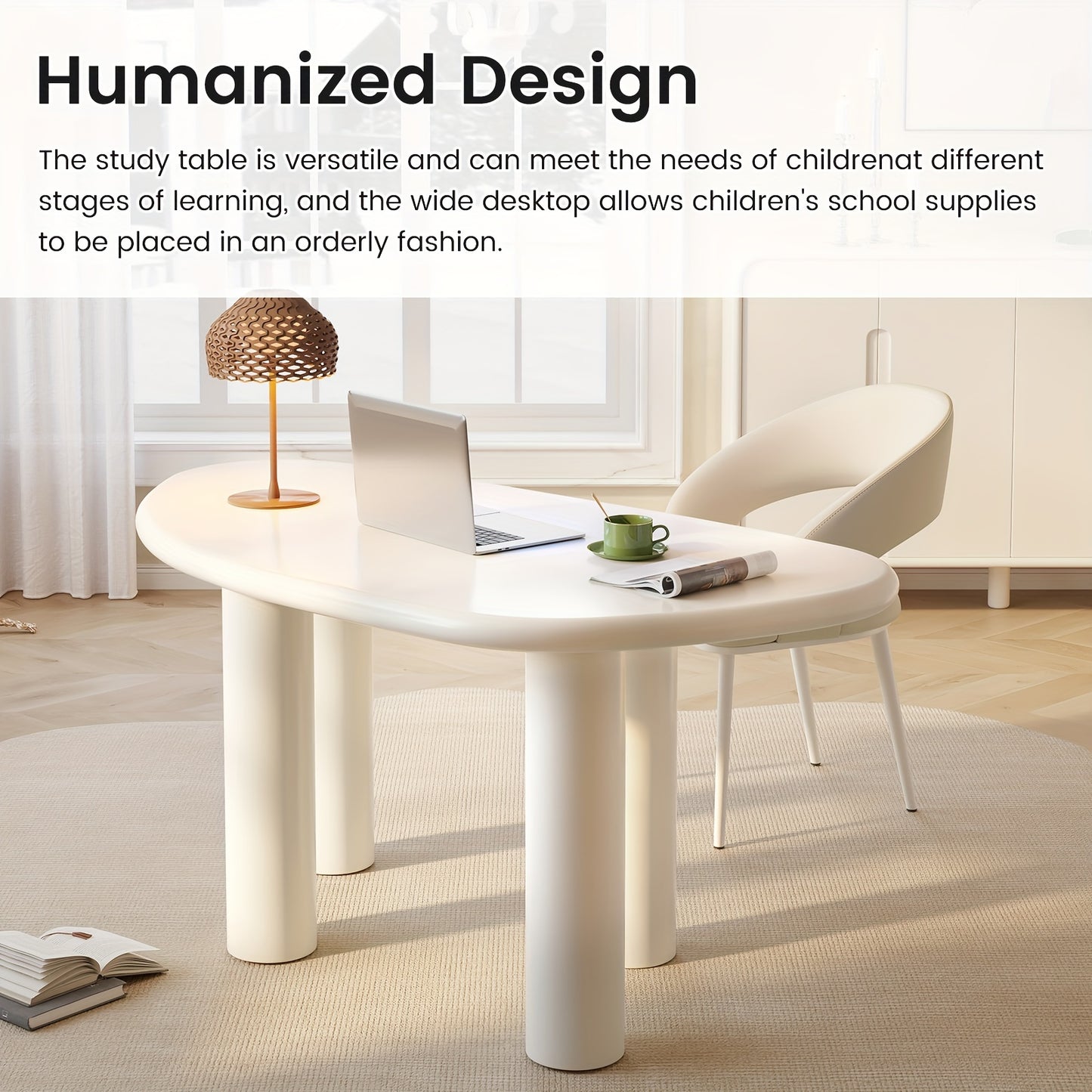 Large Office Desk, Wedge-Shaped Computer Office Desk, Modern Executive Desk, Creamy White Writing Study Desk For Study Room, Home Office, Easy Assembly, Guyii