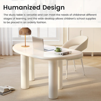 Large Office Desk, Wedge-Shaped Computer Office Desk, Modern Executive Desk, Creamy White Writing Study Desk For Study Room, Home Office, Easy Assembly, Guyii