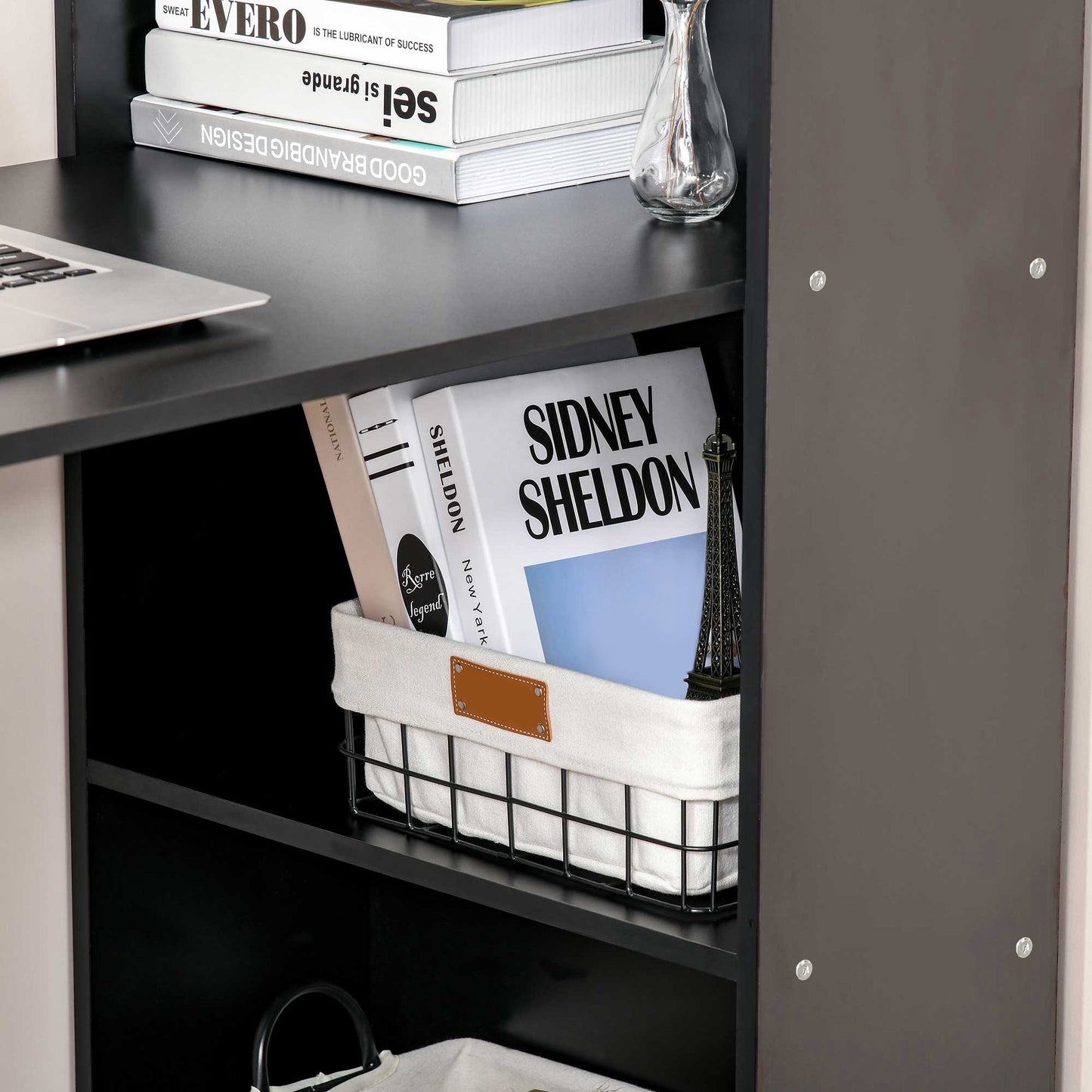 HOMCOM Modern Home Office Desk with 6-Tier Storage Shelves, 47" Writing Table with Bookshelf