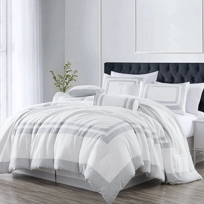 Caprice 7-Piece Modern Hotel Style Square Pattern Comforter Set with Decorative Pillows, Cal King/King/Queen/Full Size