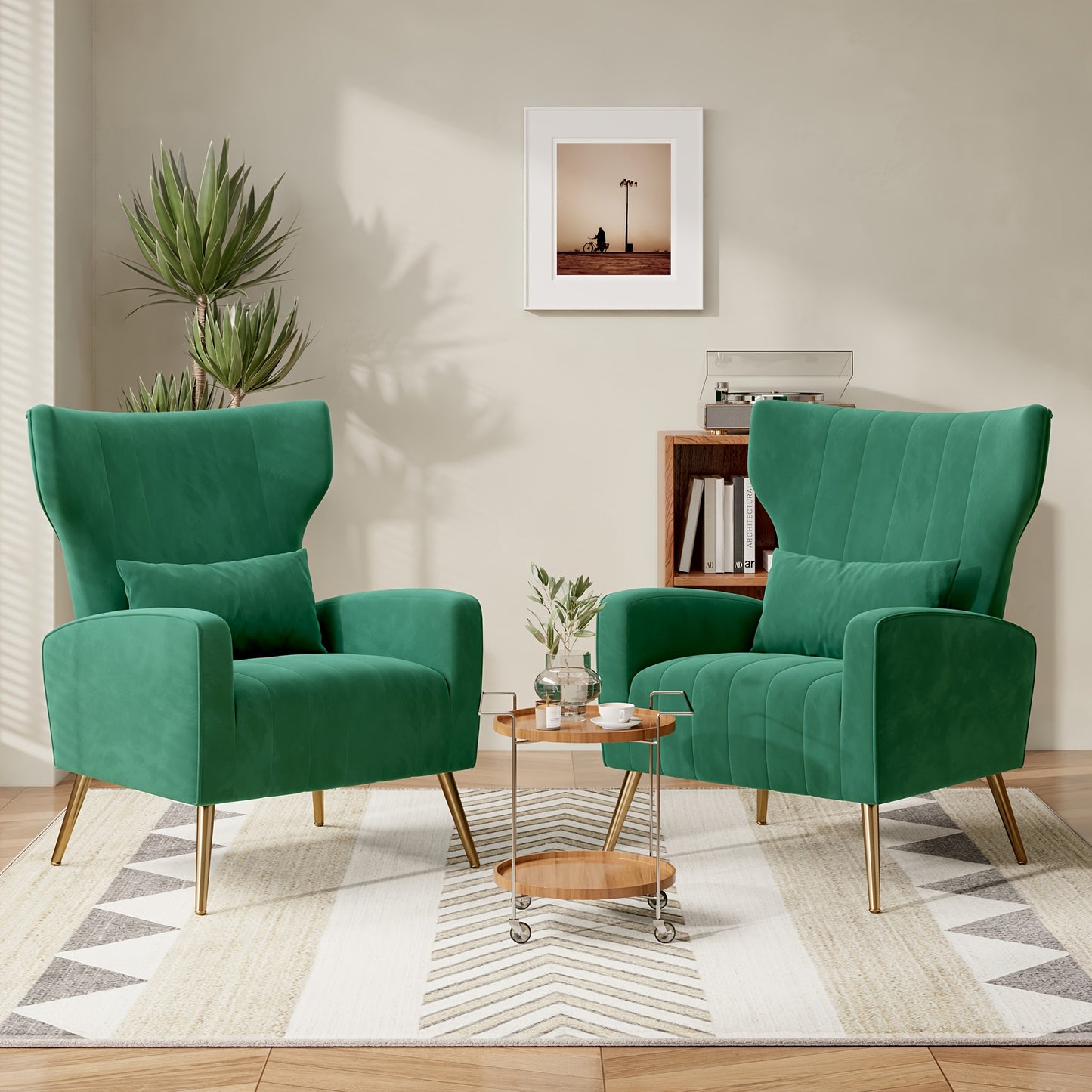 Modern Velvet Accent Chair with Metal Legs and Head Support – Cozy Mid-Century Reading Armchair, Includes Cushion and Footrest, Available in Gray/Yellow/Black