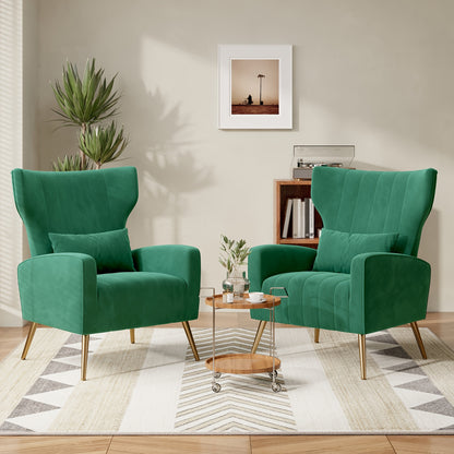 Modern Velvet Accent Chair with Metal Legs and Head Support – Cozy Mid-Century Reading Armchair, Includes Cushion and Footrest, Available in Gray/Yellow/Black