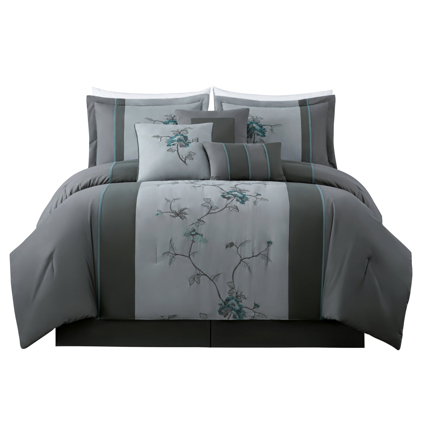 Vienna 7-Piece Embroidered Floral Comforter Set, California King/King/Queen/Full Sizes - Christmas Gift for Family and Friends