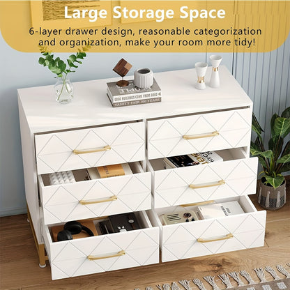 6-Drawer Dresser TV Stand - Wood Chest with Metal Handles