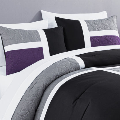 Bernard 7-Piece Patchwork Quilted Medallion Bed in a Bag Comforter Set with Sheets, California King/King/Queen/Full Size