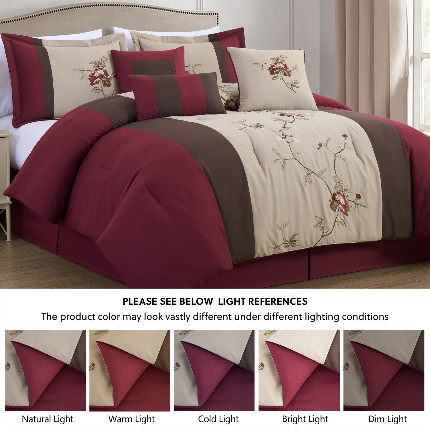 Vienna 7-Piece Embroidered Floral Comforter Set, California King/King/Queen/Full Sizes - Christmas Gift for Family and Friends