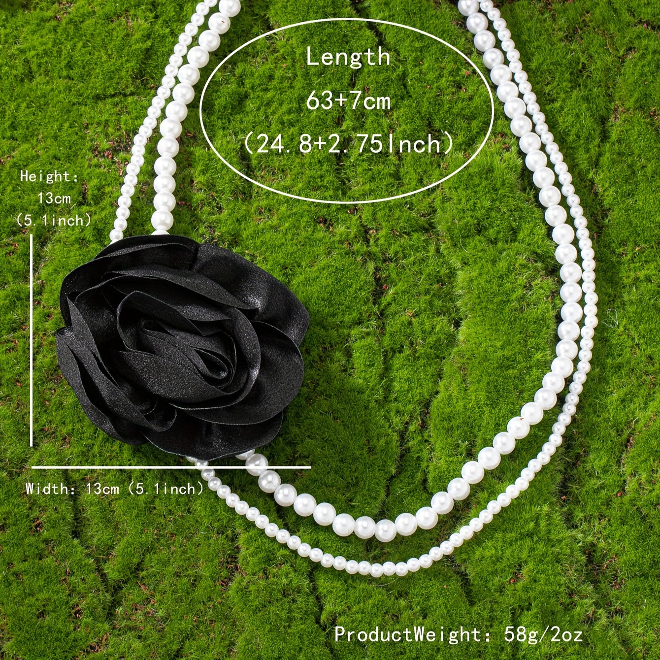 1pc Black & Green 3D Soft Flower Decor Layered Faux-Pearl Necklace, Elegant Style Imitation Pearl Necklace, Evening Jewelry