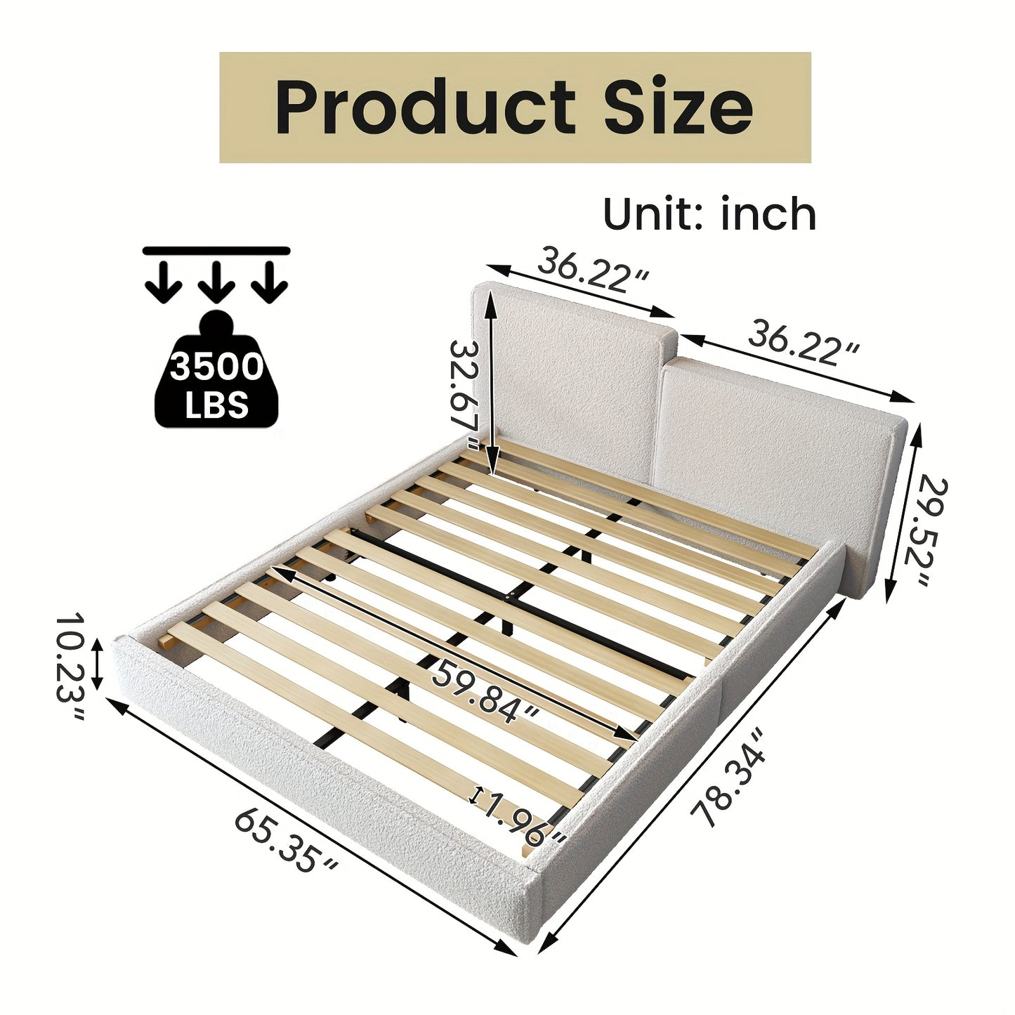 Queen & Full Size Bed Frame with Upholstered Headboard - Wood & Metal Slat Support, No Box Spring Needed, Easy Assembly, Quiet Mattress Foundation by Guyii Commercial, GUYII