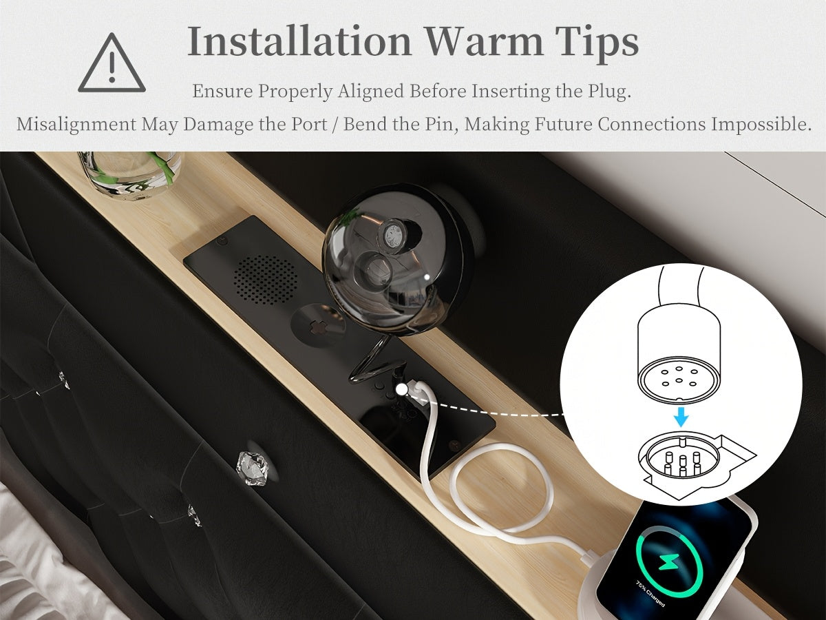 Queen Led Bed Frame With Galaxy Aurora Star Projector, Full Size Platform Bed With 2 Removable Storage Drawers, 52" Crystal Button Tufted Upholstered Headboard King Bed With Charging Station, Noise Free, No Box Spring Needed,