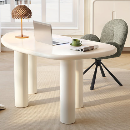 Large Office Desk, Wedge-Shaped Computer Office Desk, Modern Executive Desk, Creamy White Writing Study Desk For Study Room, Home Office, Easy Assembly, Guyii