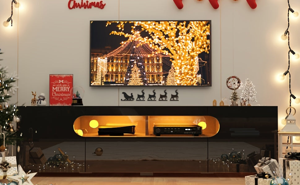 65IN LED TV Stand For 65/70/75inch TV, Modern Black TV Stand For Living Room, High Glossy TV Entertainment Center With Large Storage Drawer, APP RGB Light, TV Console, TV Cabinet (Black)