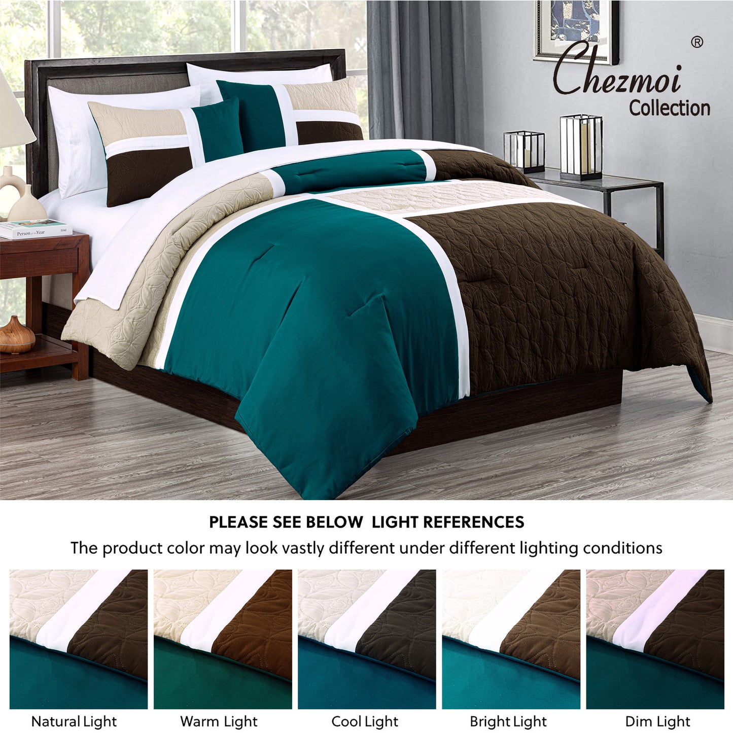 Bernard 7-Piece Patchwork Quilted Medallion Bed in a Bag Comforter Set with Sheets, California King/King/Queen/Full Size