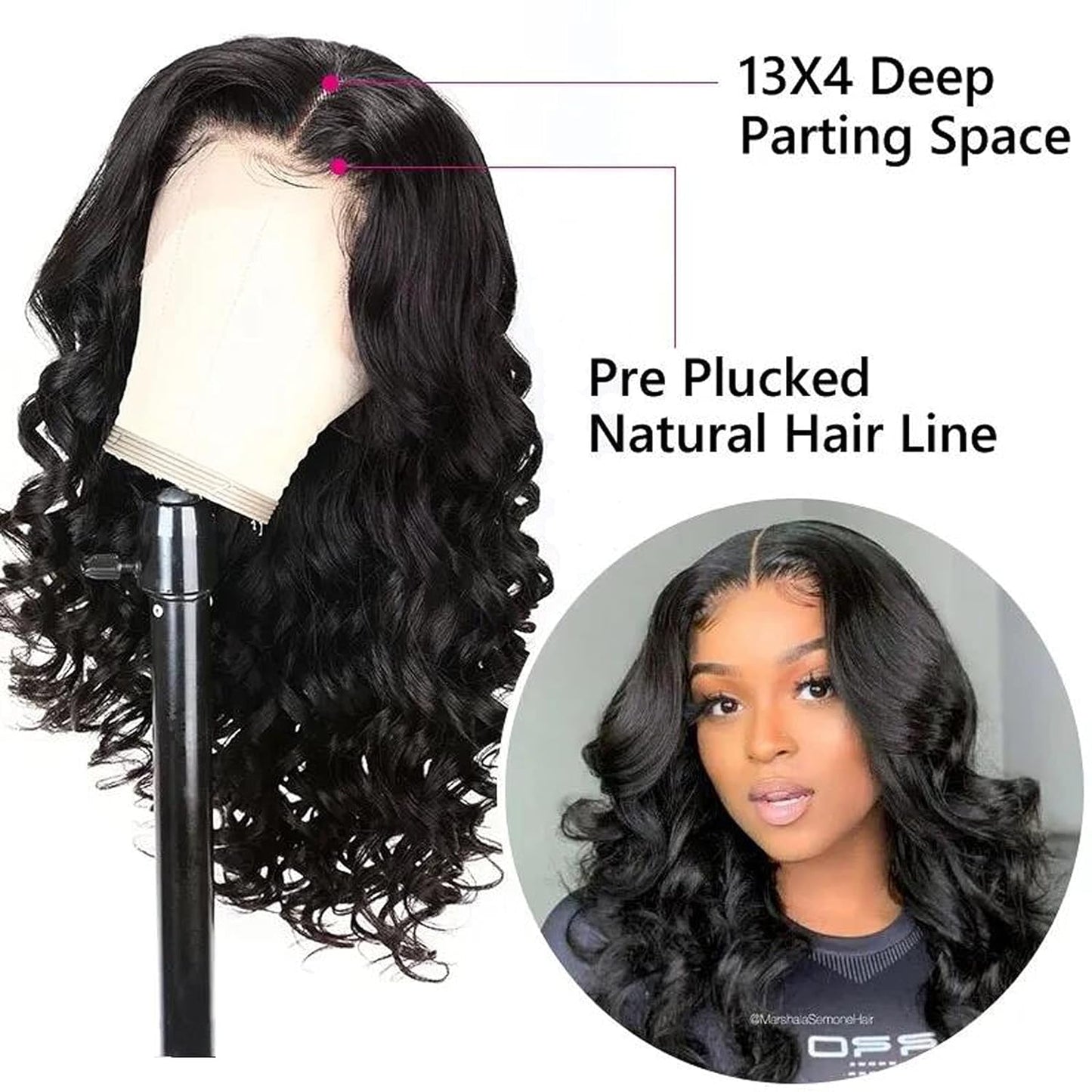 13X4 Lace Front Wig Wand Curl Body Wave 10A Human Hair Wig for Women Peruvian Unprocessed Virgin Hair Lace Frontal Wig Pre Plucked with Baby Hair 150% Density Natural Color 16Inch