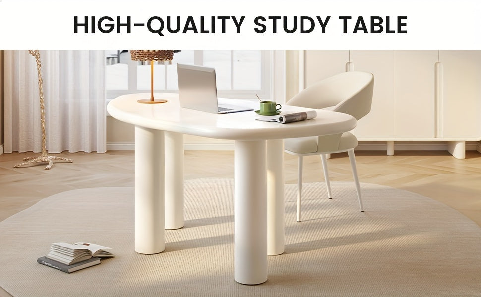 Large Office Desk, Wedge-Shaped Computer Office Desk, Modern Executive Desk, Creamy White Writing Study Desk For Study Room, Home Office, Easy Assembly, Guyii