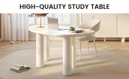 Large Office Desk, Wedge-Shaped Computer Office Desk, Modern Executive Desk, Creamy White Writing Study Desk For Study Room, Home Office, Easy Assembly, Guyii