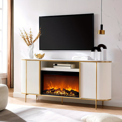 70" Luxury Fireplace TV Stand - Faux Marble Top