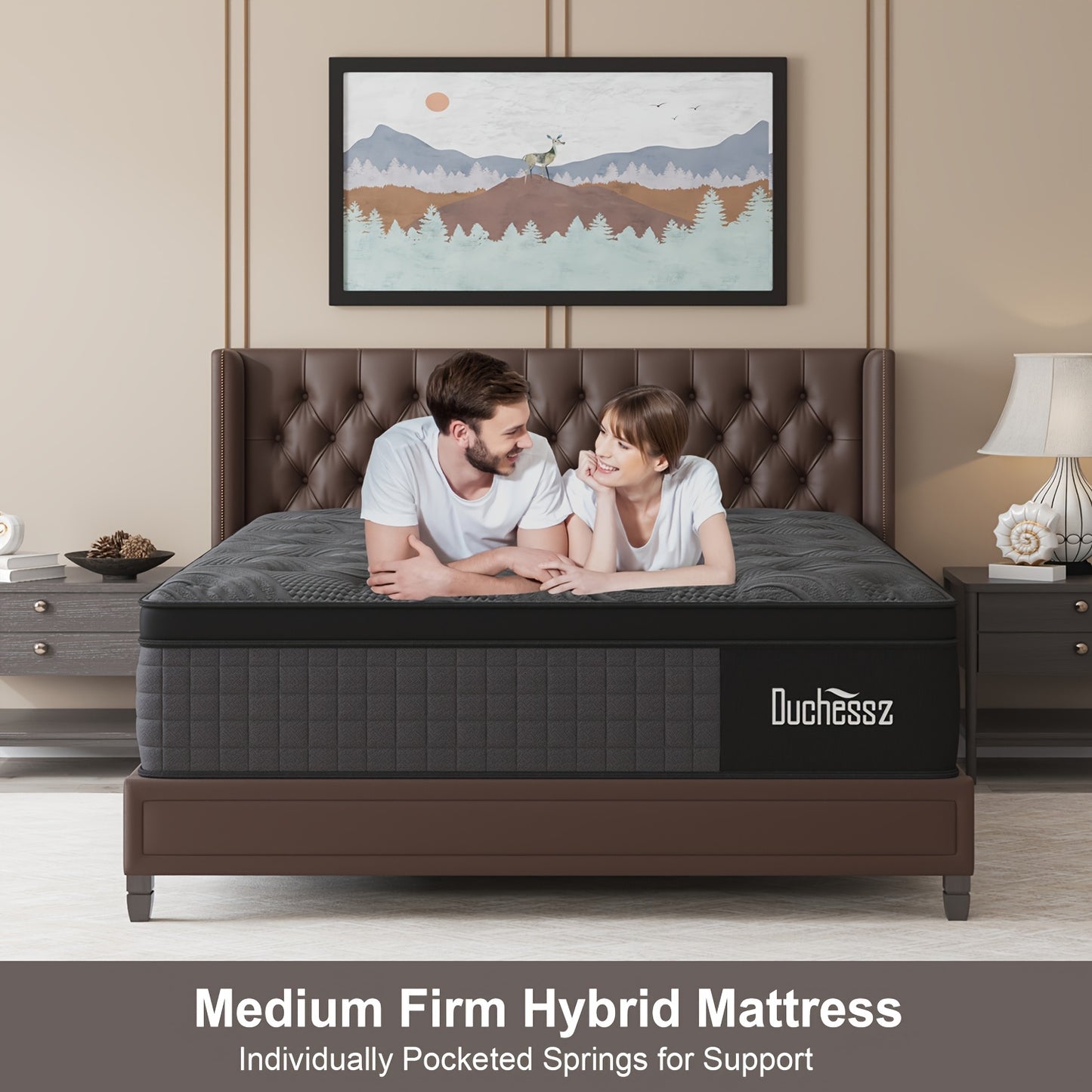 1pc Duchess Euro Top Mattress - Medium Firm Gel Memory Foam Hybrid with Pocket Springs, Anti-Allergy, Medium Feel, Polyester Cover, No Wood Material, Woven Fabric, In a Box - Twin/Full/Queen/King