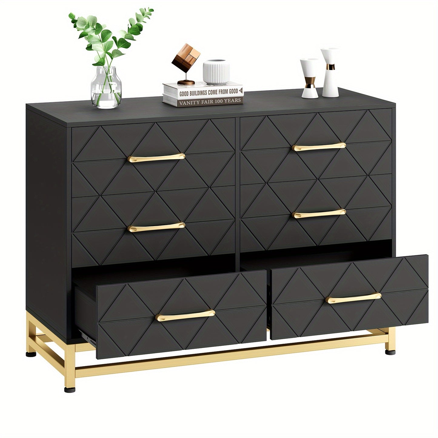 6-Drawer Dresser TV Stand - Wood Chest with Metal Handles
