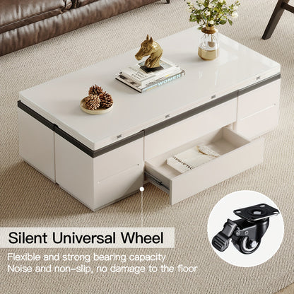 Extendable Coffee Table - 4 Storage Stools & Lift Top