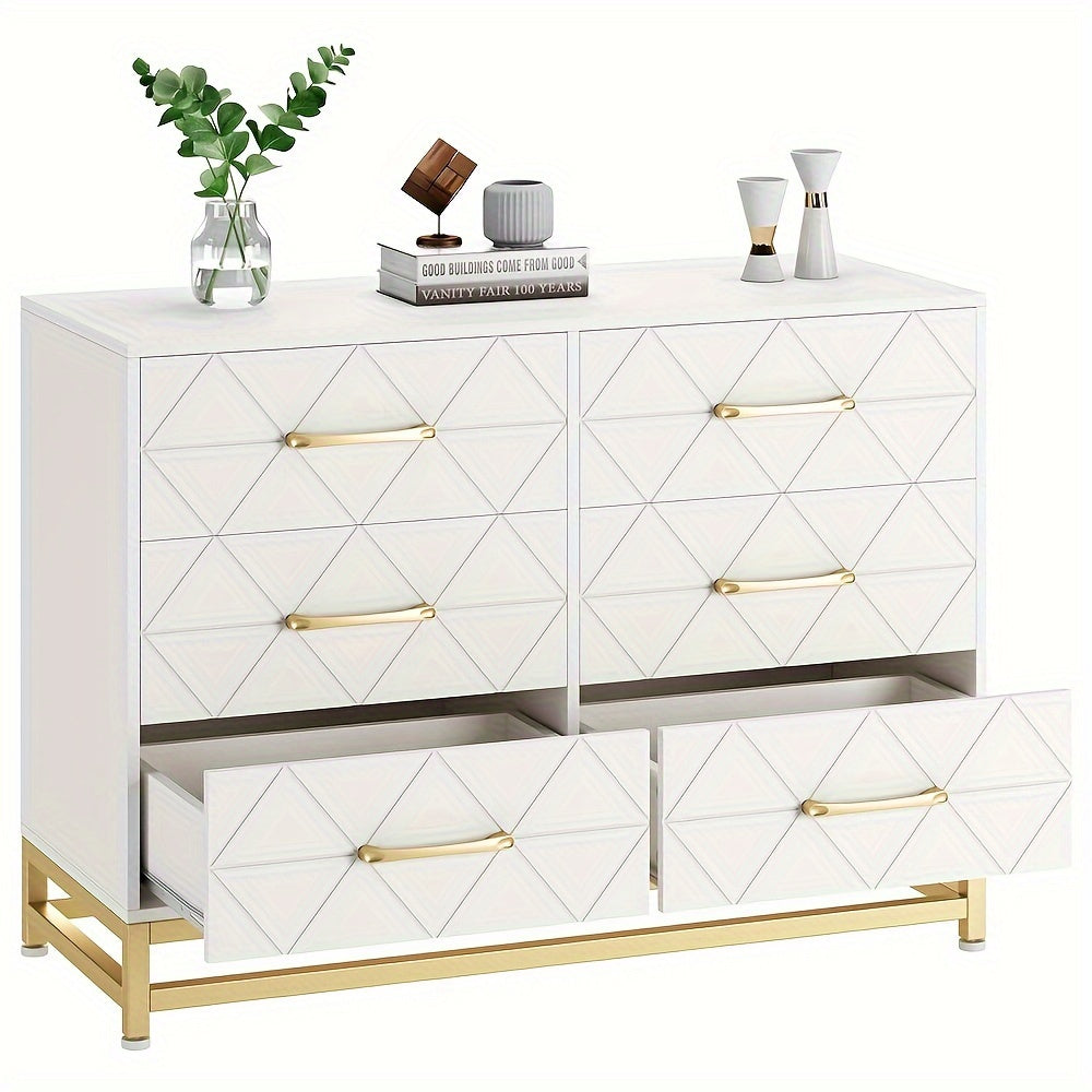 6-Drawer Dresser TV Stand - Wood Chest with Metal Handles