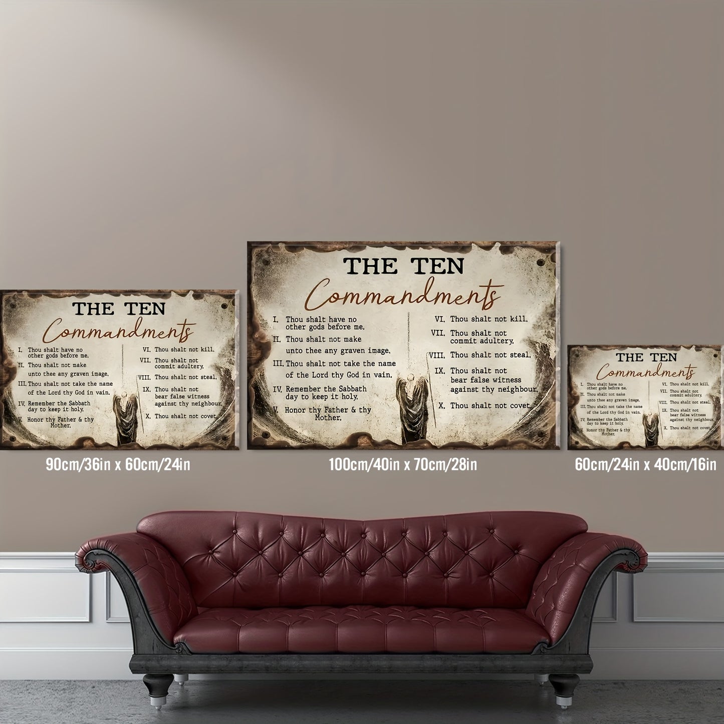 1pc Decorative Patterns On Office Supplies Retro Canvas Walls Jesus Painting Wooden Background The Ten Commandments Wall Art Canvas Motivational Wall Decor - Ready to Hang