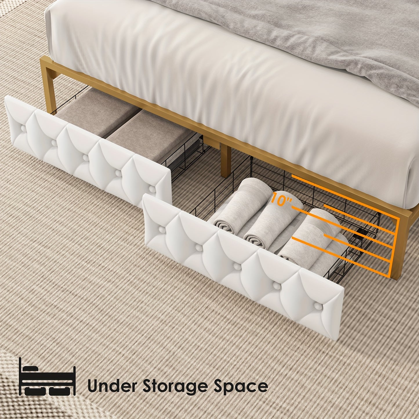 FULTRU Full/Queen/King Size Bed Frame with Storage Headboard, Platform Bed Frame with Storage Headboard, Large Storage Drawers & Charging Station, No Box Spring Needed, Noise Free (White-PU, Cream-Velvet)