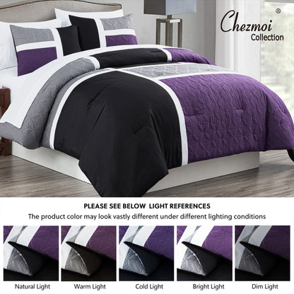 Bernard 7-Piece Patchwork Quilted Medallion Bed in a Bag Comforter Set with Sheets, California King/King/Queen/Full Size