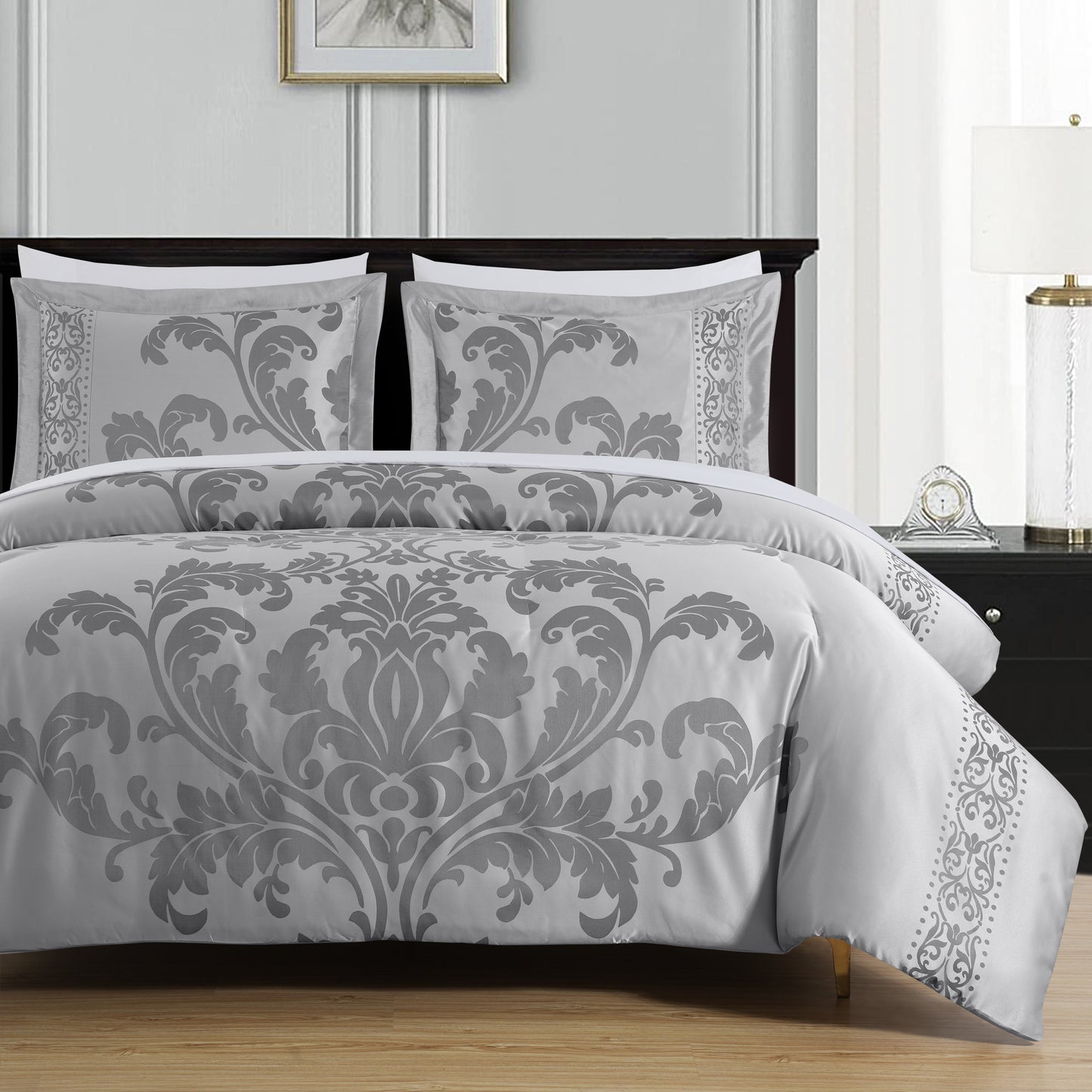 Valor 7-Piece Luxury Jacquard Floral Bed in a Bag Comforter Set