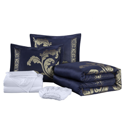 Valor 7-Piece Luxury Jacquard Floral Bed in a Bag Comforter Set