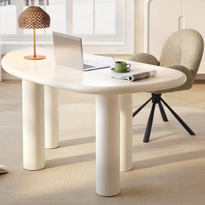 Large Office Desk, Wedge-Shaped Computer Office Desk, Modern Executive Desk, Creamy White Writing Study Desk For Study Room, Home Office, Easy Assembly, Guyii