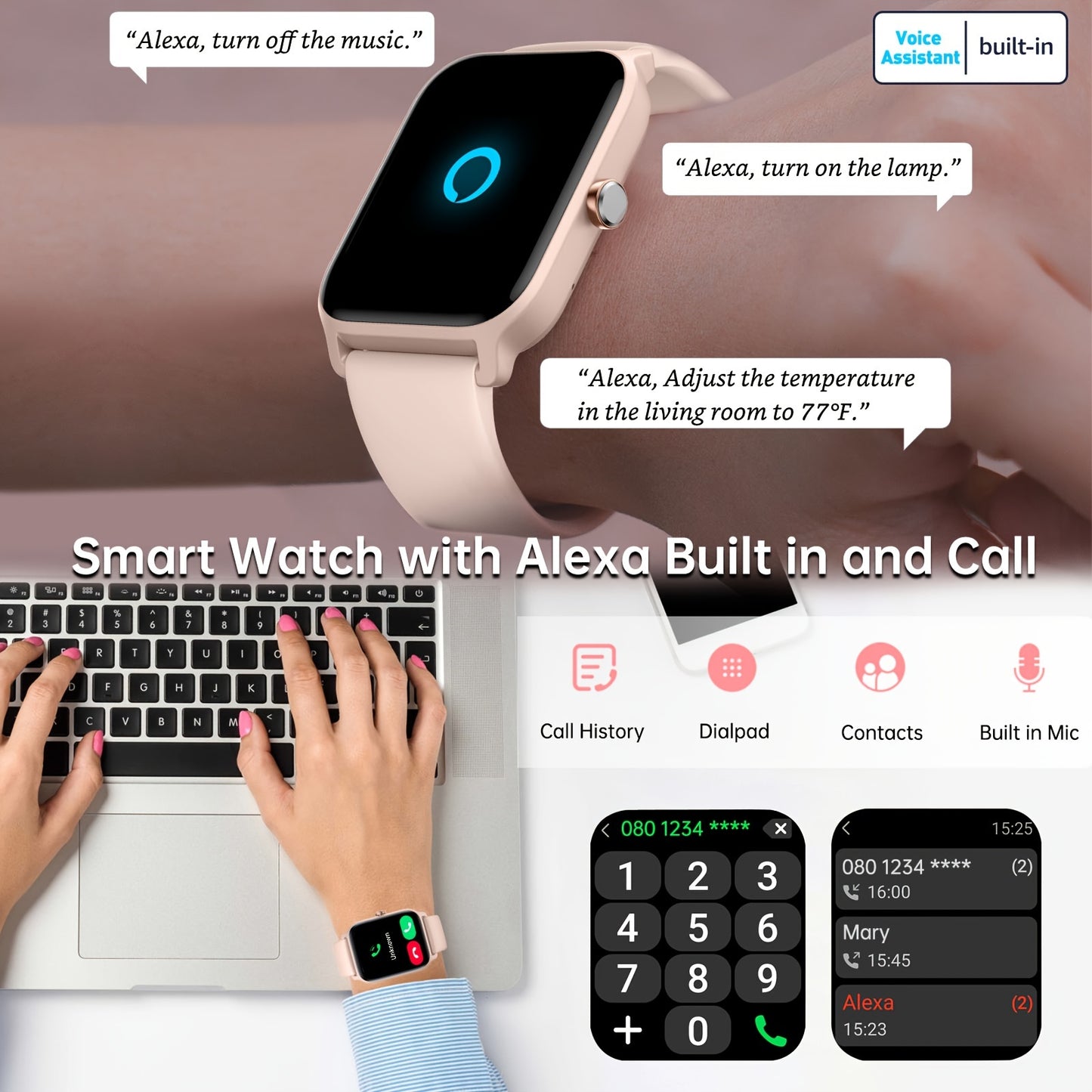 FUVEHA Smartwatch Gift for Men And Women, 1.8" HD Full Touch Screen, Make & Receive Calls, Message Notifications, 100+ Sports Modes, Lightweight & Breathable.Built-in Alexa, Compatible with Android And for iPhone.Perfect Gift