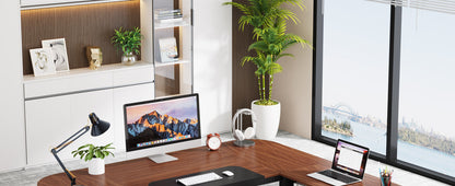 63-Inch Executive Desk - Large L-Shaped Desk with Drawer Cabinet & Storage Shelves - Corner Executive Office Desk - Business Furniture Set Workstation for Home Office - For Professionals & Entrepreneurs - Perfect for Home Off