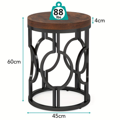 LITTLE TREE Round End Table, Industrial SideTable with Metal Hollow Frame, Small Bedside Table Nightstand for Living Room, Bedroom, Easy Assembly (Rustic Brown)