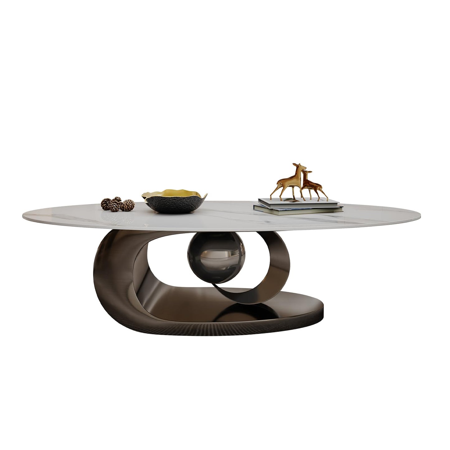 Modern Oval Faux Marble Coffee Table Faux Marble Coffee Table - Gold Metal Base