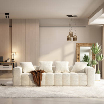 Modern 4-Seater Sofa - Elegant White Velvet Couch with Wooden Frame, Stylish and Simple Design - For Living Room, Bedroom & More - Suitable for Modern & Contemporary Homes - Perfect Gift for Housewarming