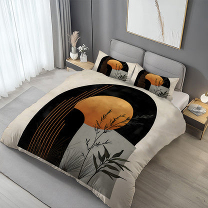 Latacaca 3pcs Modern Geometric Botanical Duvet Cover Set, 1 Quilt Cover + 2 Pillowcases, All Seasons Bedroom Setting, Perfect for Home and Dorm Decor, Soft and Machine Washable