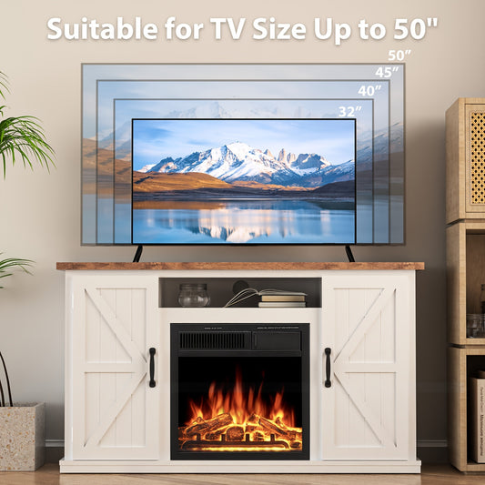 Fireplace TV Stand For 50 Inch TV, Modern Entertainment Center With 20" Electric Fireplace, TV Console With Open Shelves For Living Room And Bedroom, Walnut.