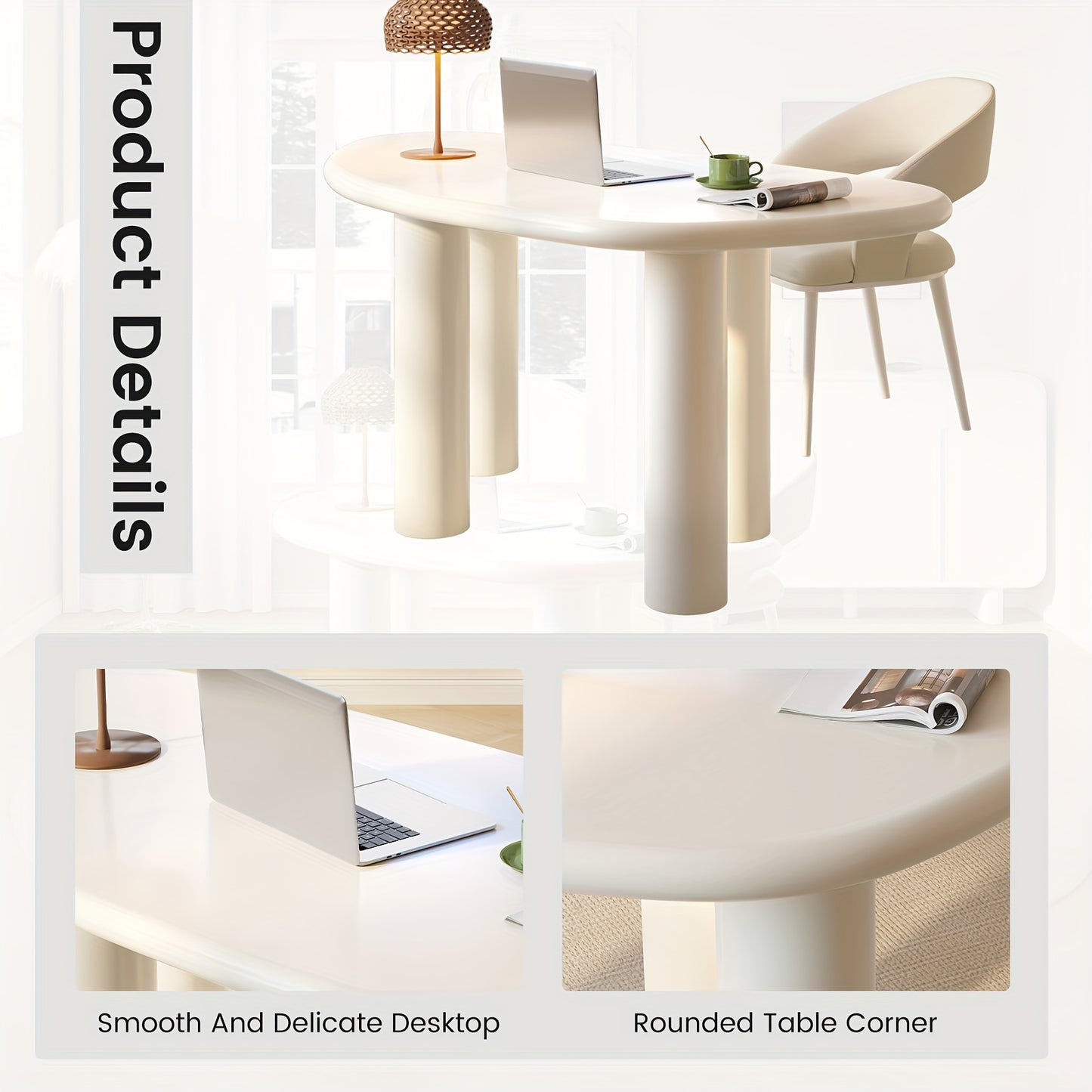Large Office Desk, Wedge-Shaped Computer Office Desk, Modern Executive Desk, Creamy White Writing Study Desk For Study Room, Home Office, Easy Assembly, Guyii